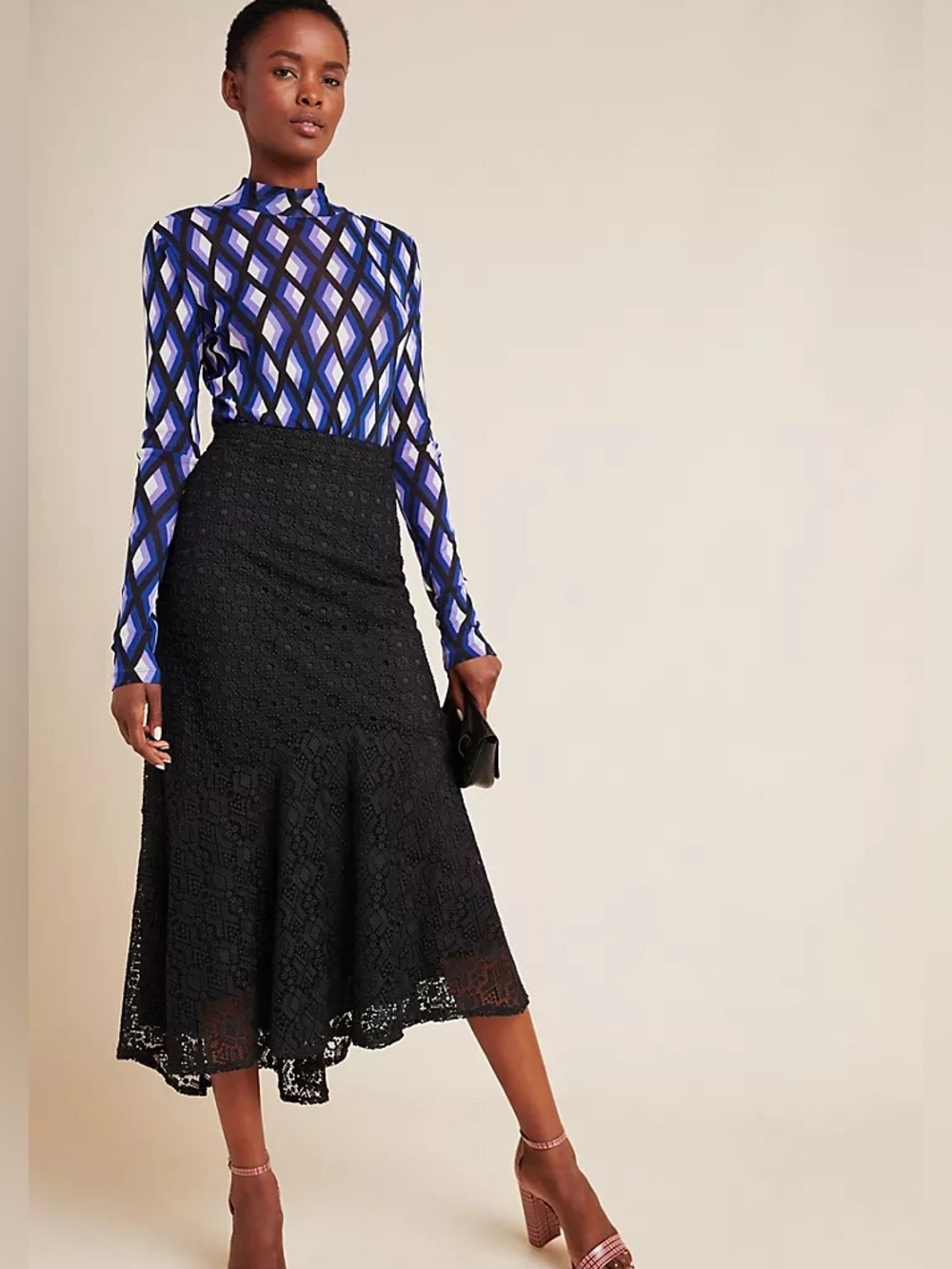 Anthropologie/Maeve Vivette Flounced Lace Midi Skirt